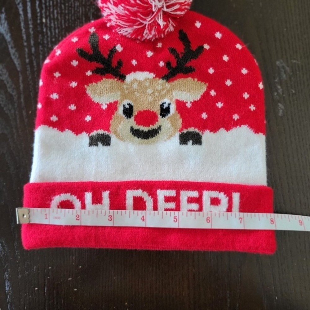 Christmas Reindeer Beanie Hat "OH DEER!" with Pom Pom - Picture 6 of 7